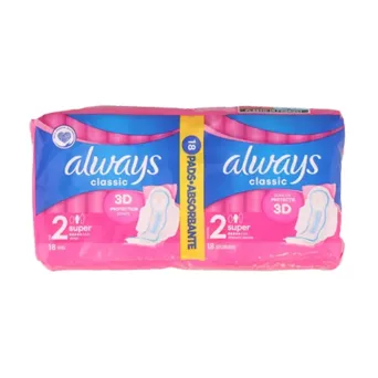 Always Classic 2 Super Sanitary Pads 18 Pack – 3D Protection Zones