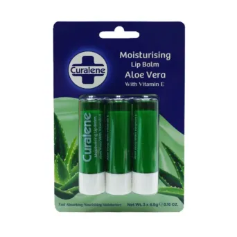 Curalene Aloe Vera Lip Balm 3-Pack 4.8g Vitamin E | Bulk Buy