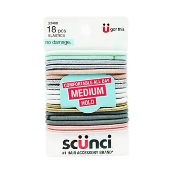 Scunci No-Damage Hair Elastics – 18 Pack, Medium Hold