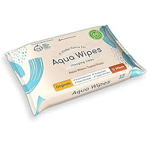 Aqua Wipes Original Baby Wipes Travel Pack 12 Wipes - Biodegradable