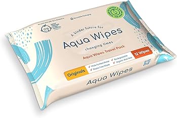 Aqua Wipes Original Baby Wipes Travel Pack 12 Wipes - Biodegradable