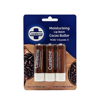 Curalene Moisturising Lip Balm Cocoa Butter with Vitamin E (3 x 4.8g)