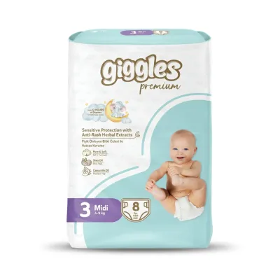 Giggles Premium Nappies Size 3 Travel Pack of 8| Discounted in Bulk