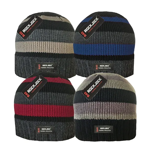 Rockjock R40 Striped Thermal Beanie Hat— Assorted Colours (Sold Individually)