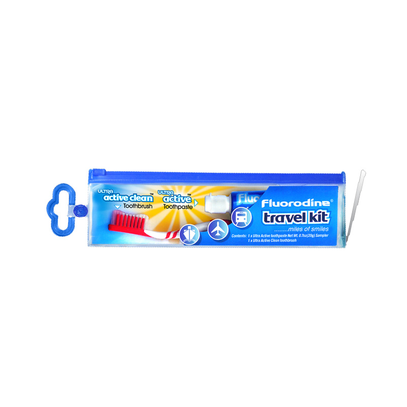 Fluorodine Travel Dental Kit - Toothbrush and Toothpaste 20g
