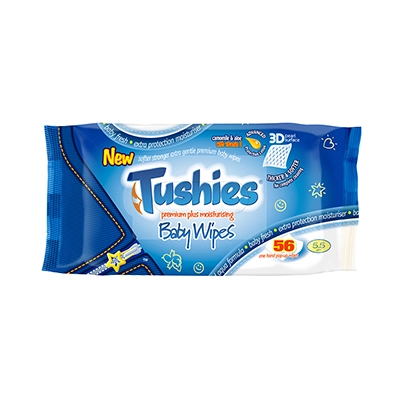 Tushies Premium Plus Moisturising Baby Wipes 56 Pack - Scented & Hydrating