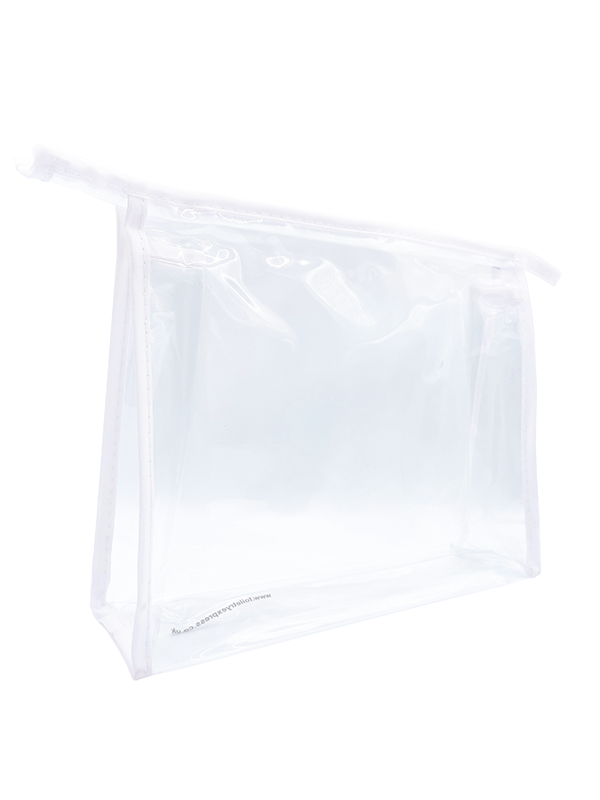 PVC Clear Cosmetic Zipper Bag - Large White 